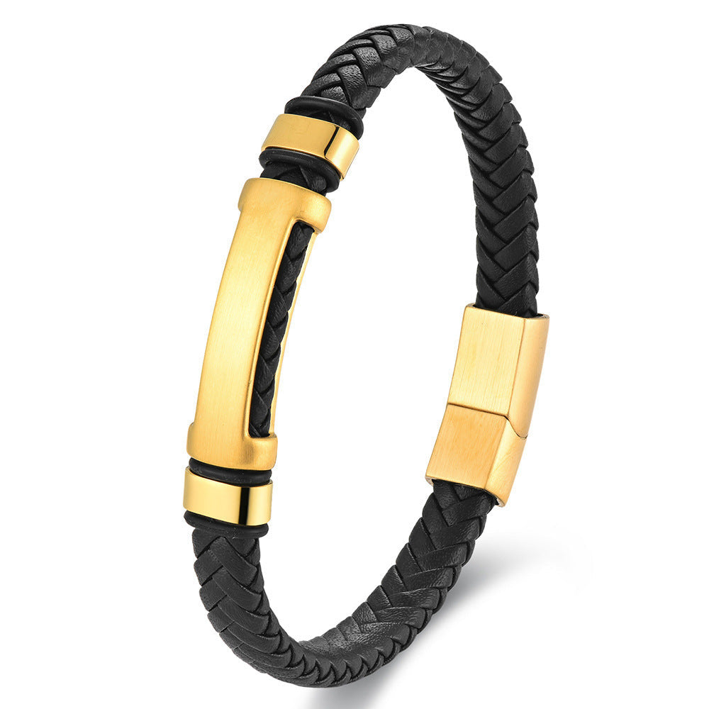 Pulseira de Couro e Aço Inoxidável 316L
