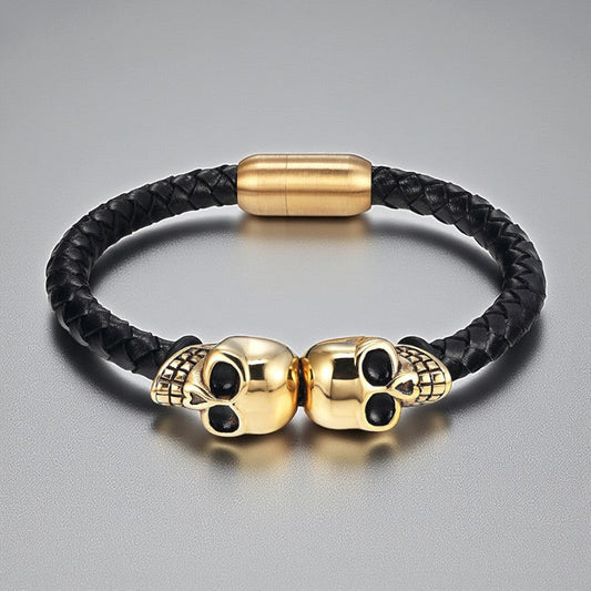 Pulseira Skull de Couro Trançado