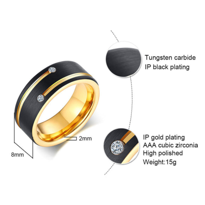 Anel em Aço de Tungsténio e Zircónia