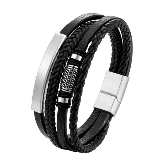 Pulseira de Couro e Aço Inoxidável