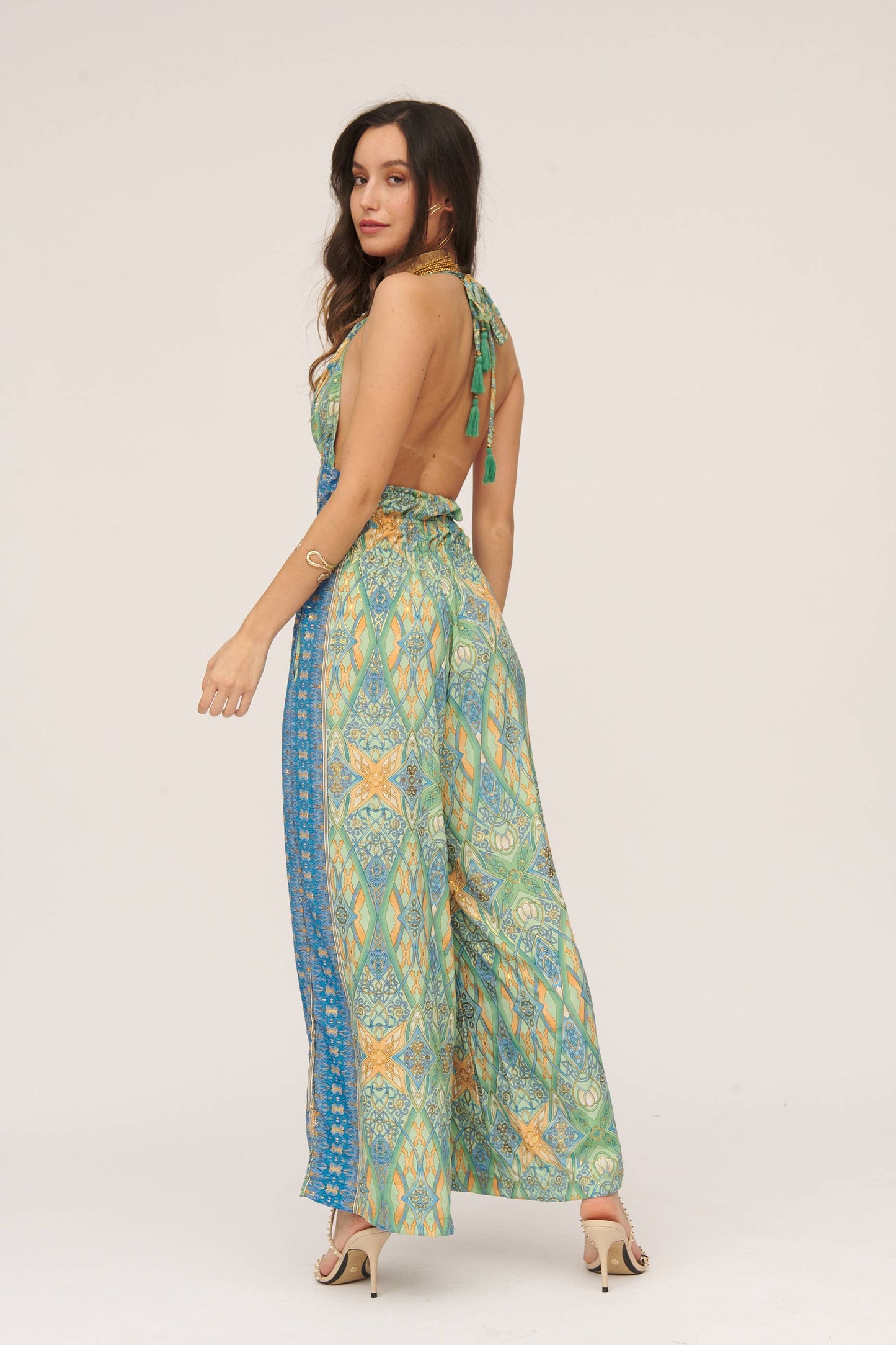 SERENITY PRINTED OPEN BACK JUMPSUIT