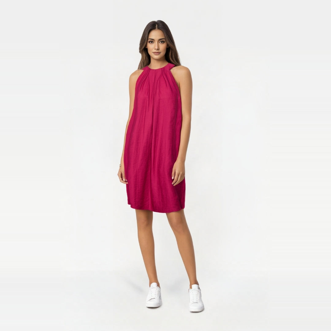 SHORT DRESS WITH DUMBBELL NECKLINE EVALINA