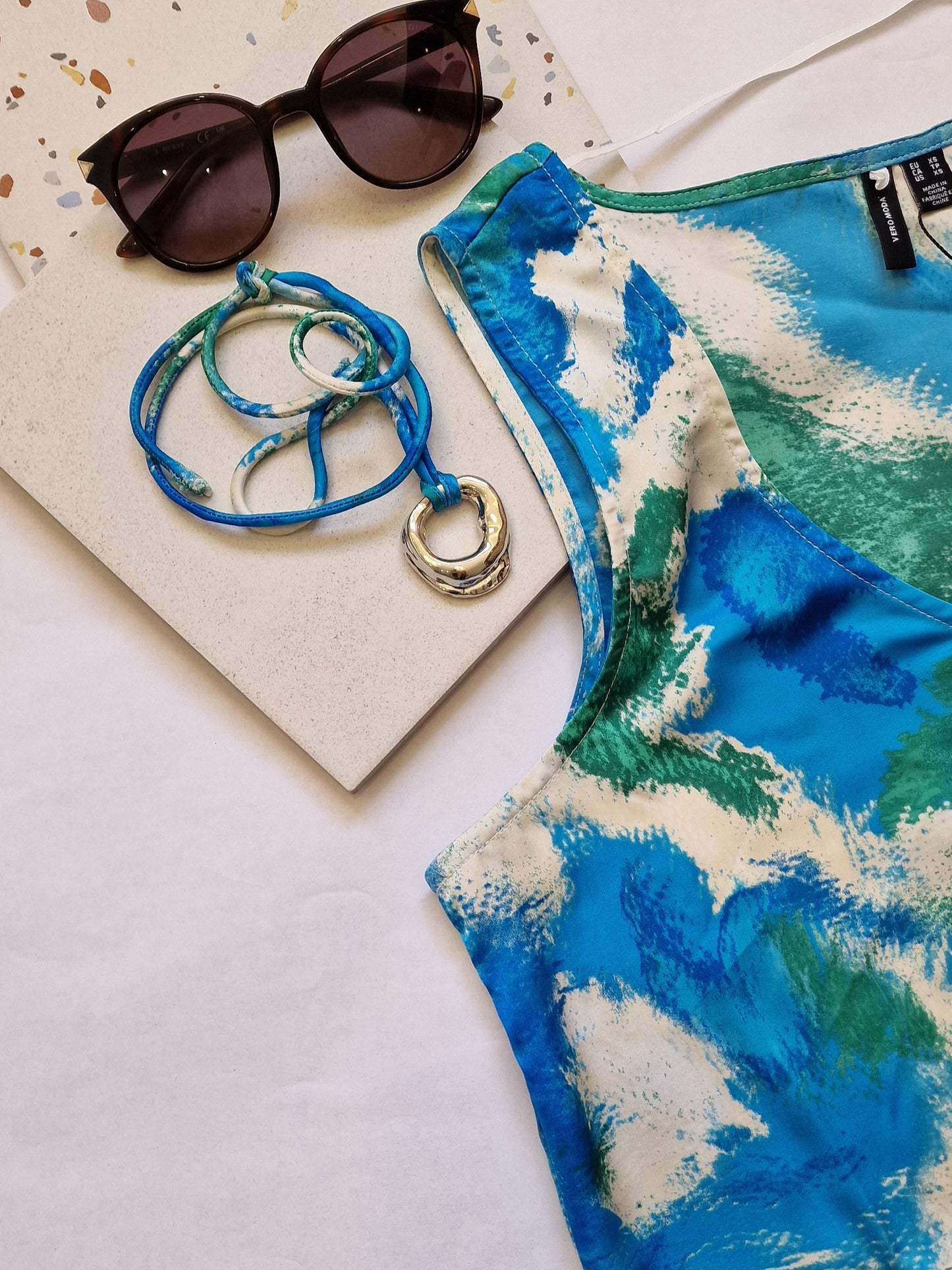 Top mulher azul estampado