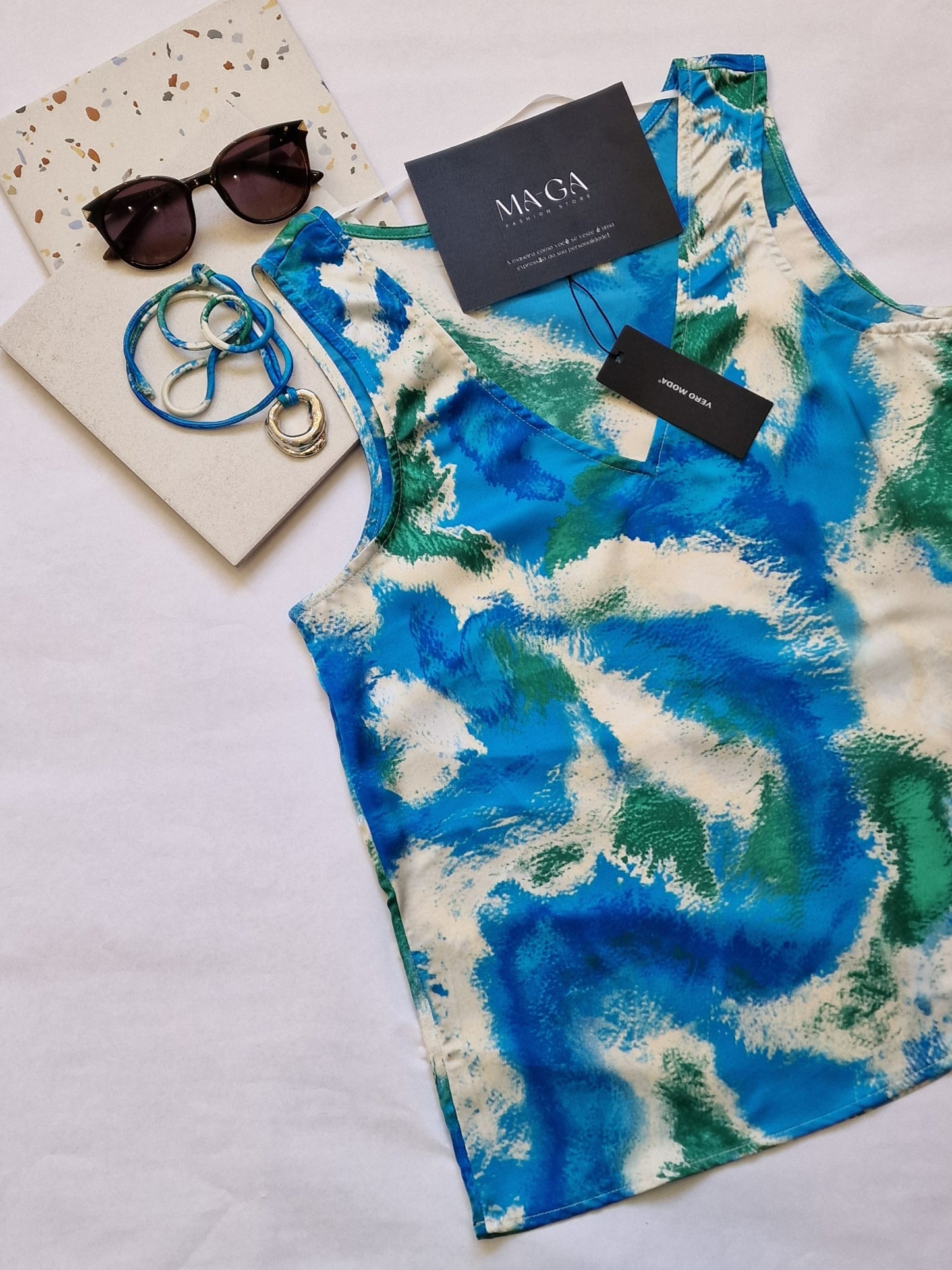 Top mulher azul estampado
