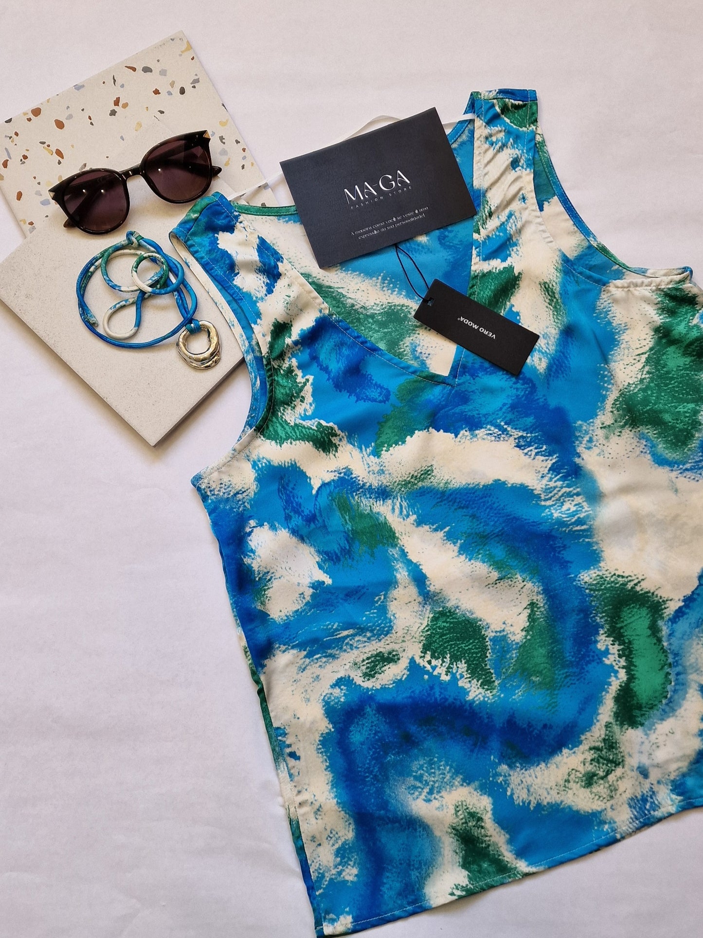 Top estampado senhora azul