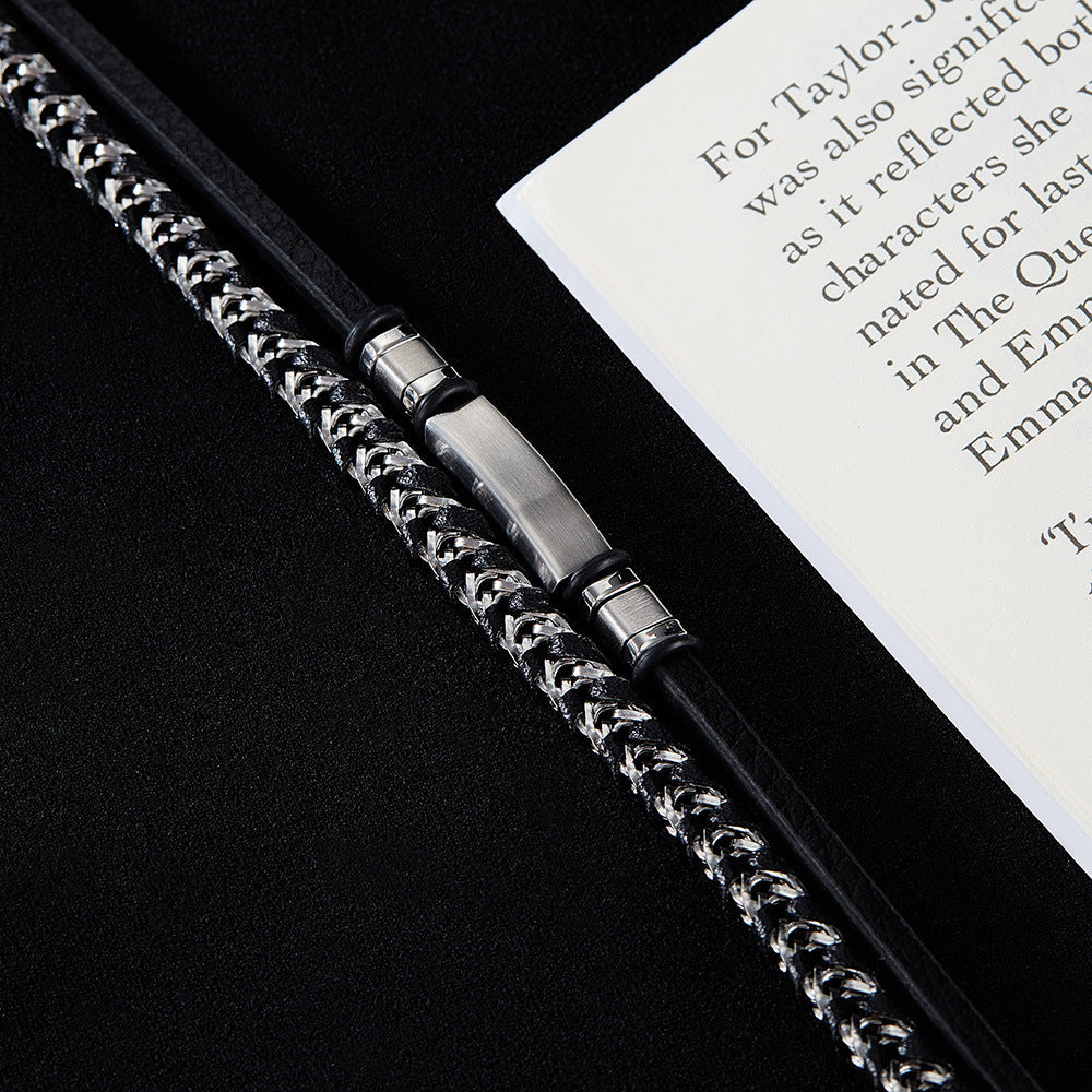 Pulseira de Couro e Aço Inoxidável