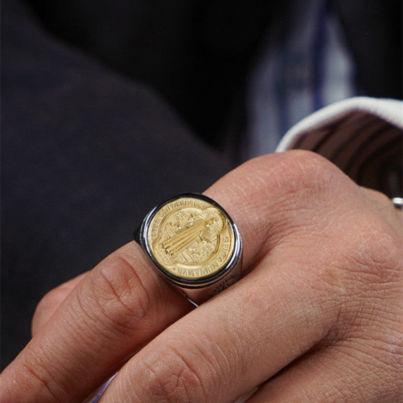 Anel São Bento em Aço Titânio