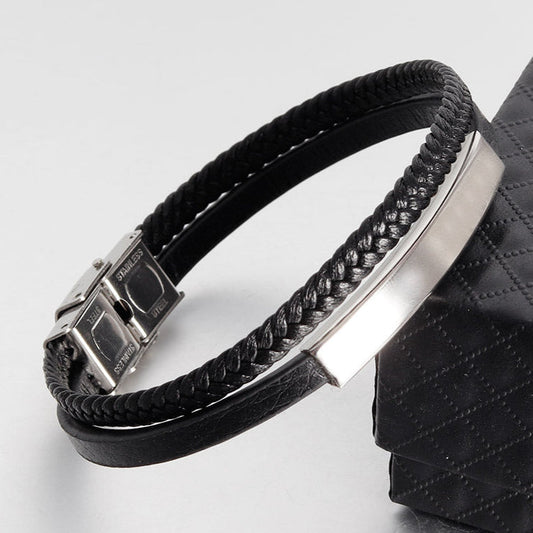 Pulseira de Couro e Aço Inoxidável