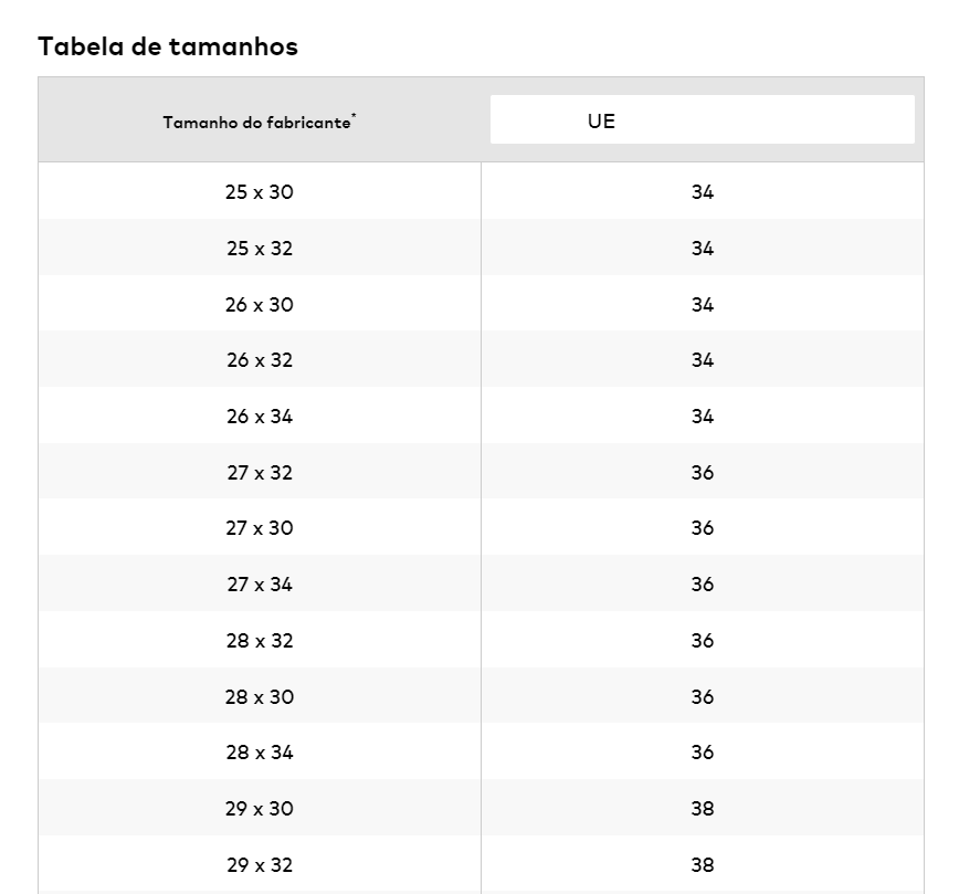 Guia de Tamanhos calças VEROMODA