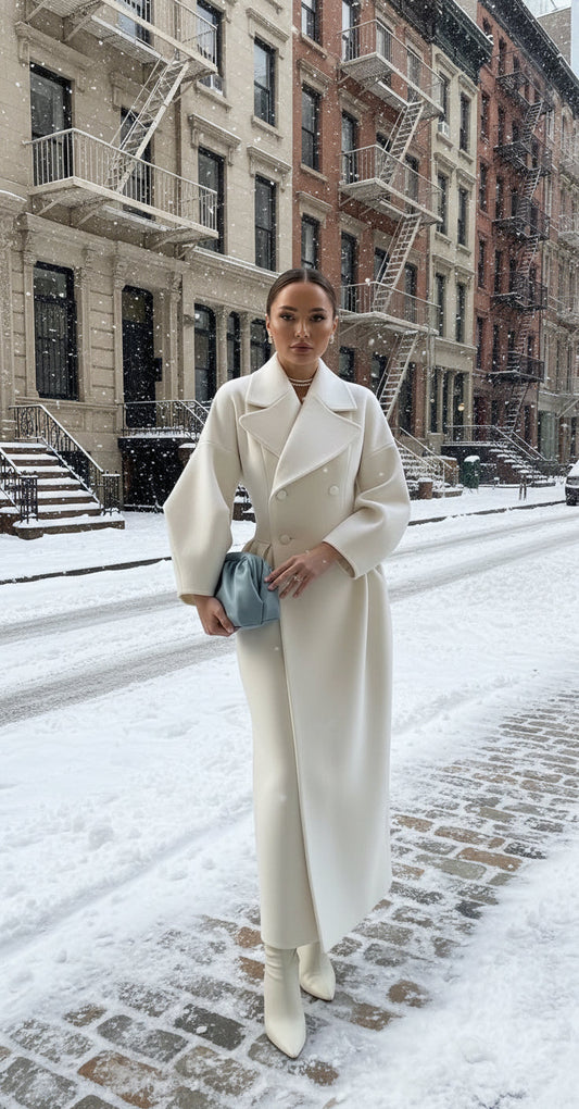 Women’s Vintage Long Coat – Lantern Sleeves & Large Lapel | Elegant Winter Overcoat