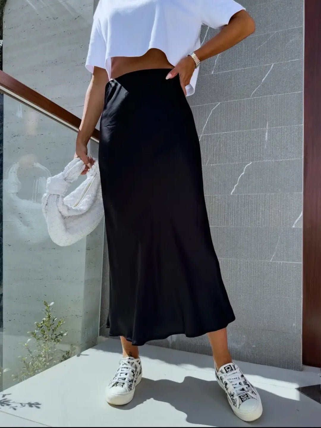 Long satin skirt