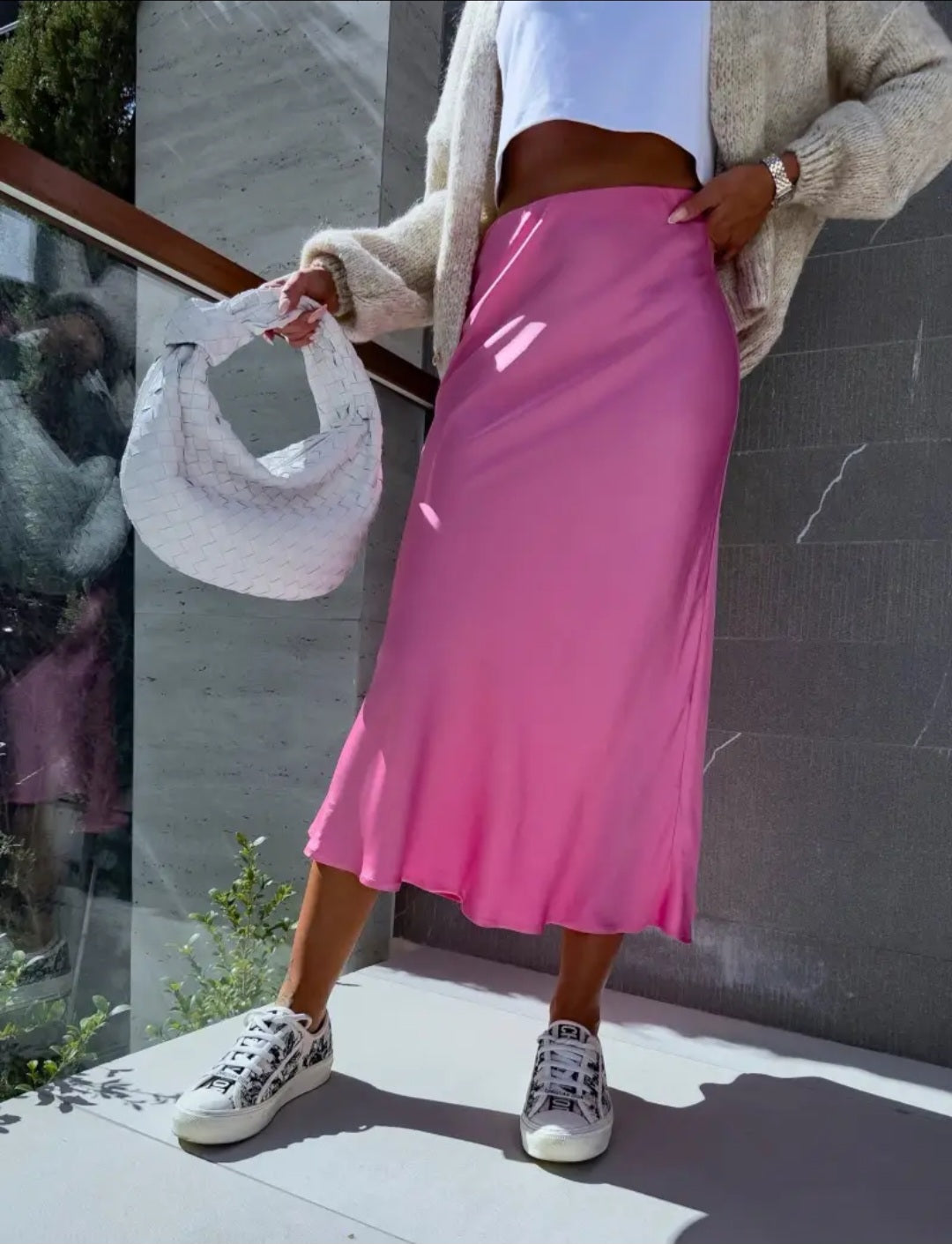 Long satin skirt