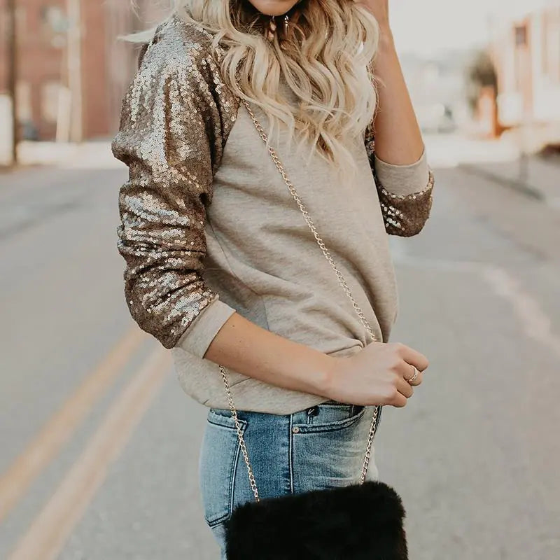 Sequin Patchwork Long Sleeve Casual Shirt