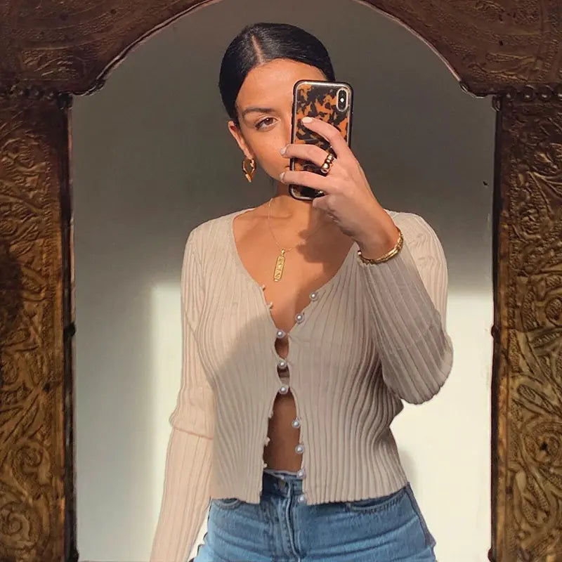 Pearl Button Fitted Cardigan