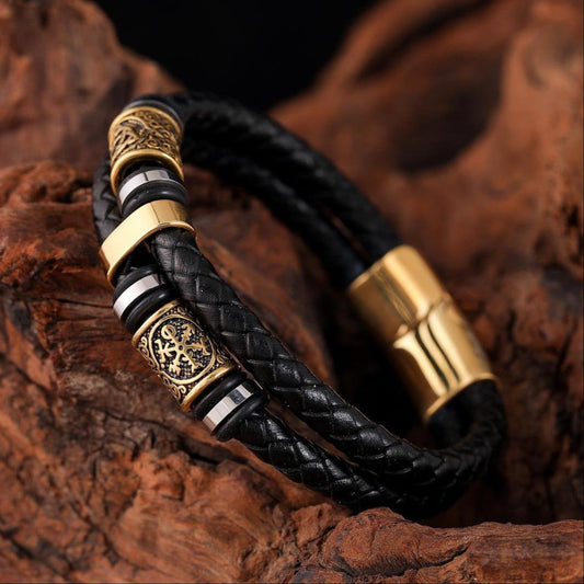 Pulseira de Couro e Aço Inoxidável