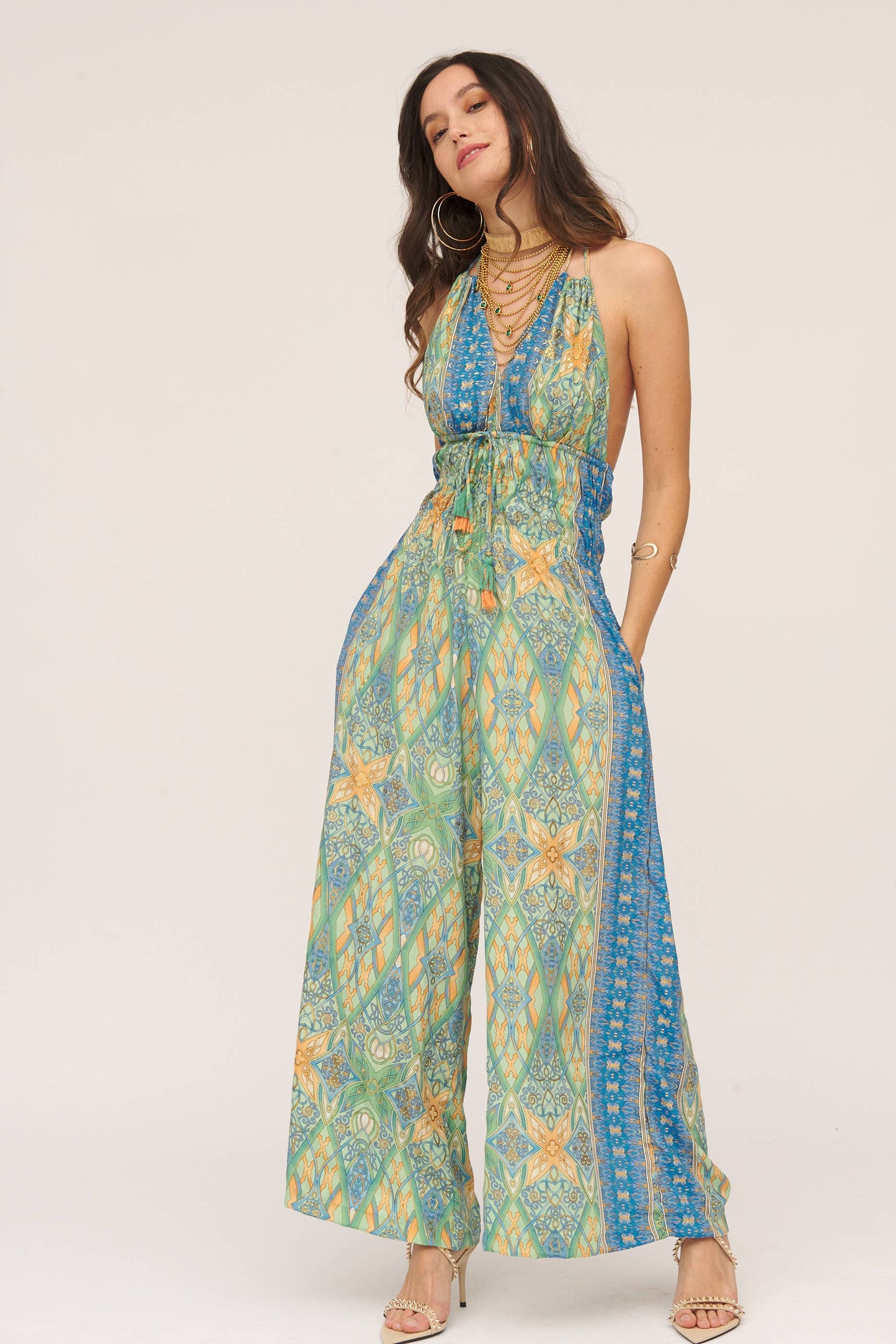 SERENITY PRINTED OPEN BACK JUMPSUIT