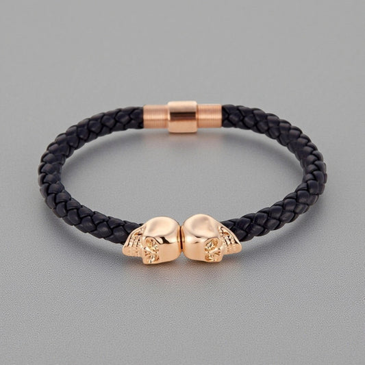 Pulseira Skull de Couro Trançado