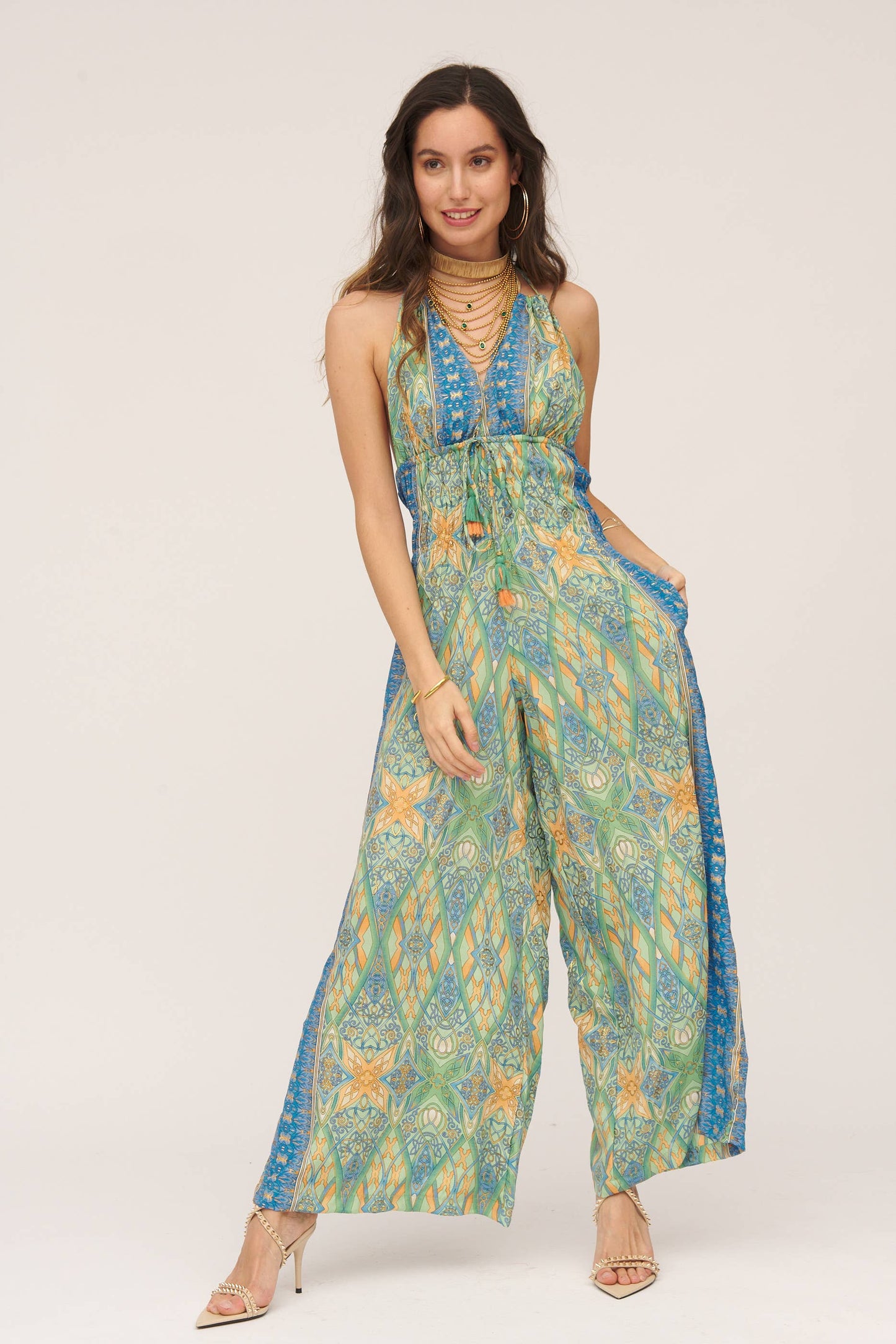 SERENITY PRINTED OPEN BACK JUMPSUIT