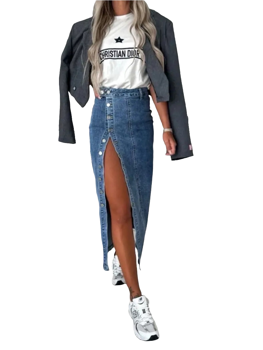 Saia longa Jeans com botões
