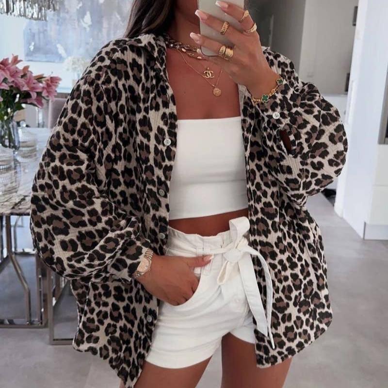 Camisa de algodão estampado leopardo