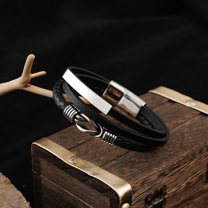 Pulseira de Couro e Aço Inoxidável