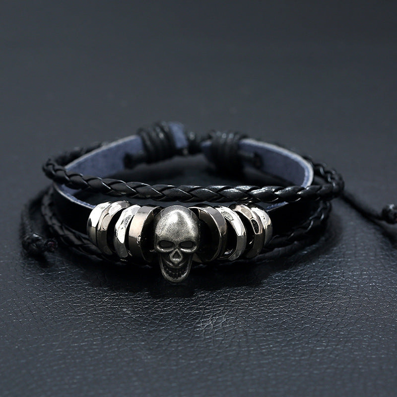 Pulseira Skull de Couro