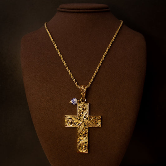 Colar Encantos de Portugal - Cruz Inspiração Azulejos Portugueses