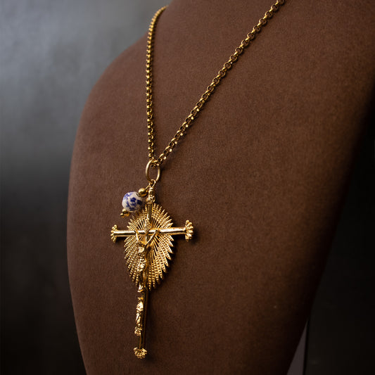 Colar Encantos de Portugal - Cruz Cristo Inspiração Azulejos Portugueses