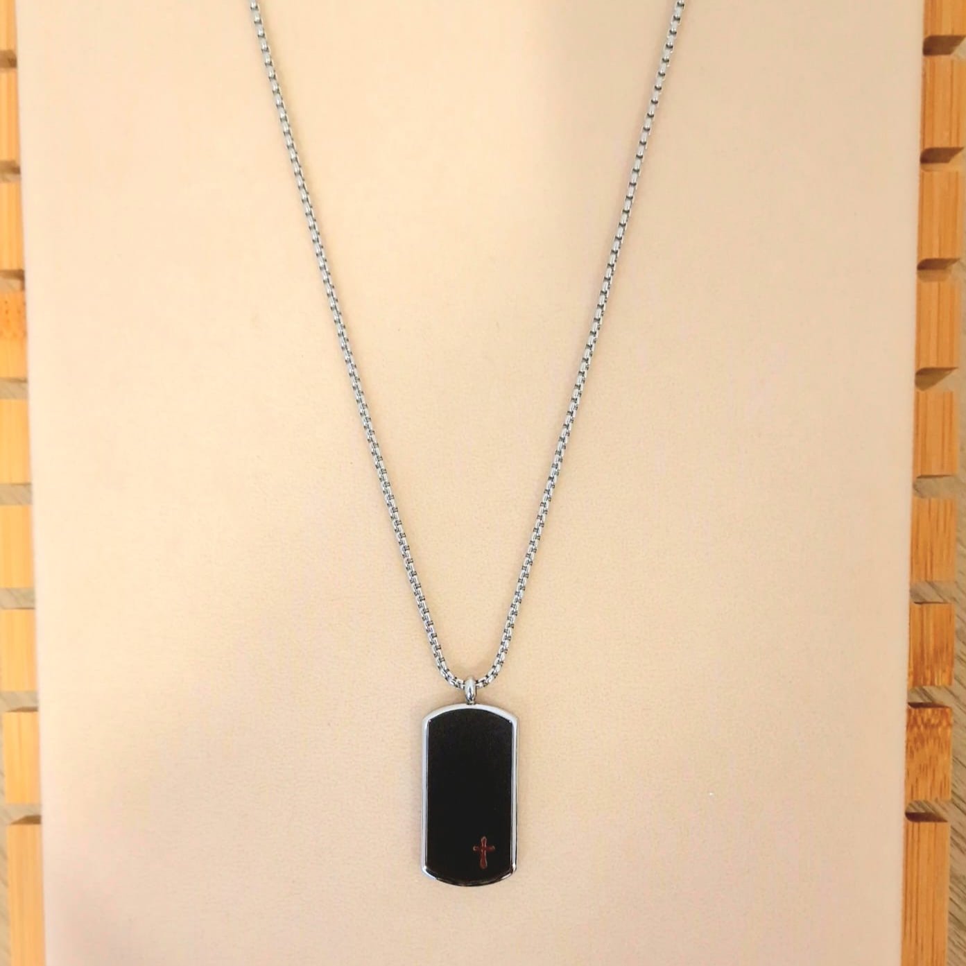 Men's necklace with black medal