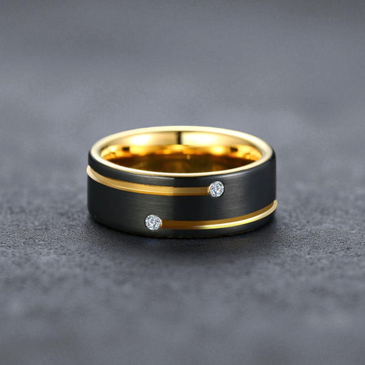 Anel em Aço de Tungsténio e Zircónia