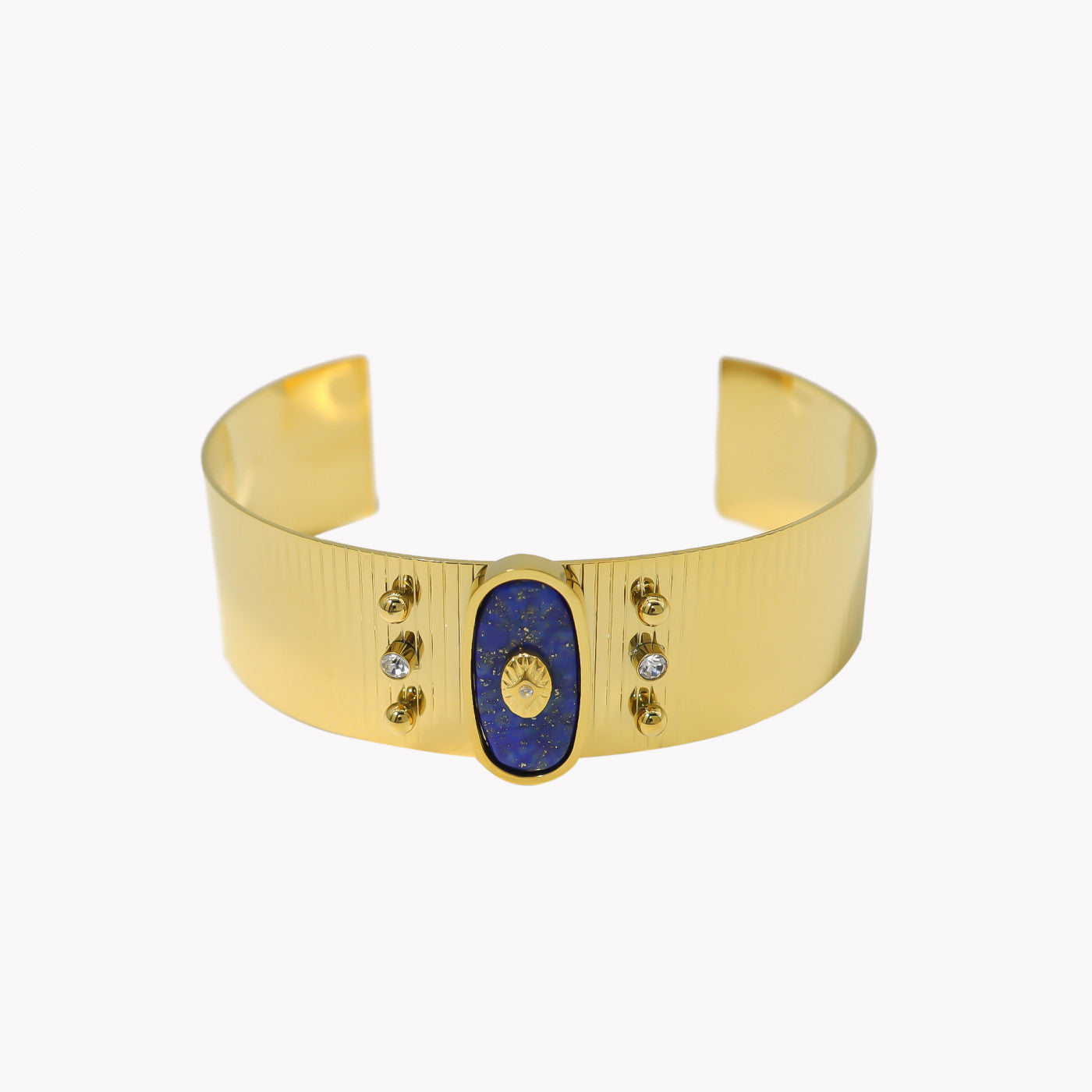 Rigid bracelet with natural stone texture and steel eye