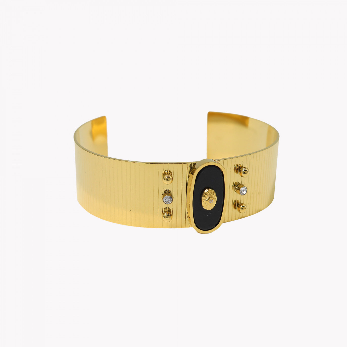 Rigid bracelet with natural stone texture and steel eye