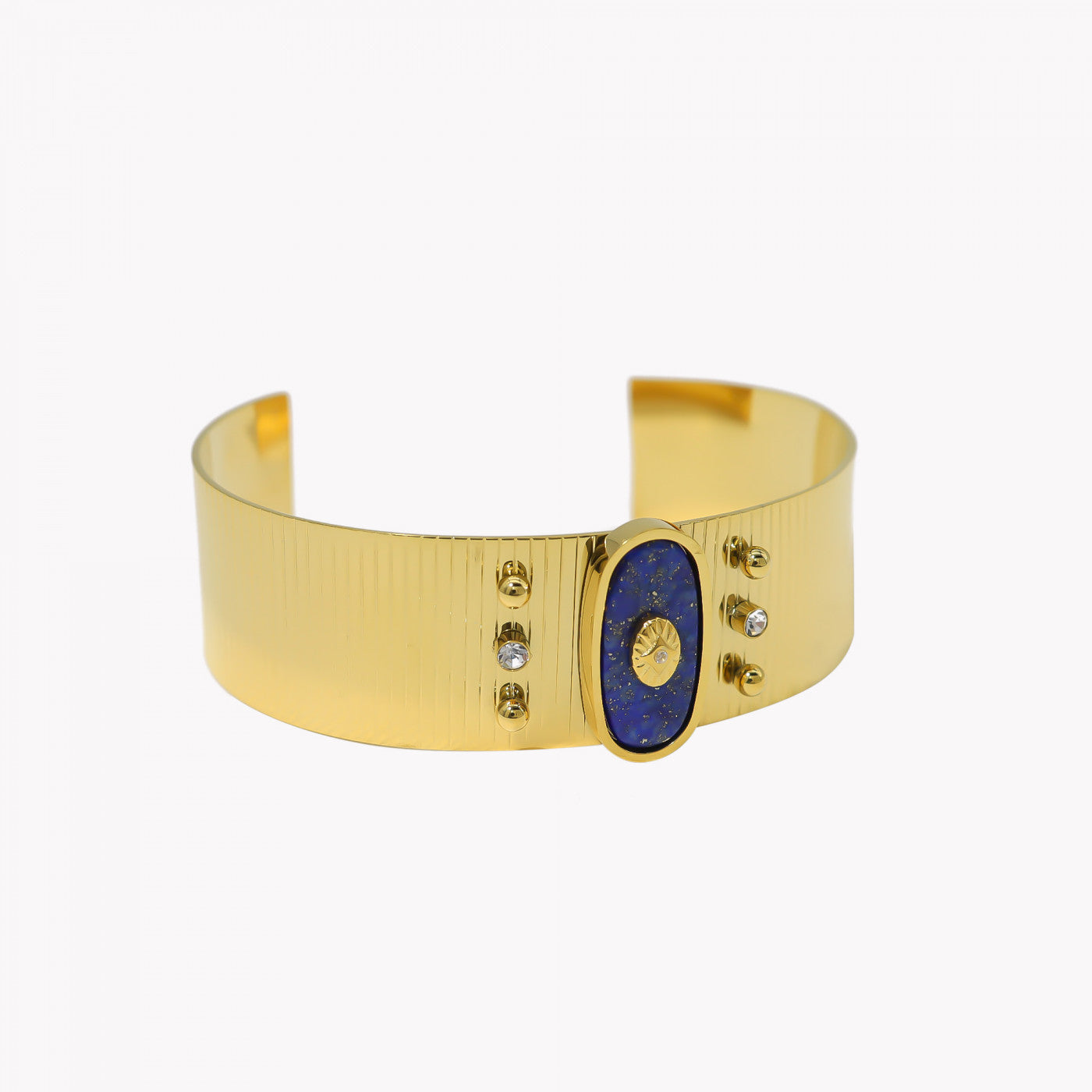 Rigid bracelet with natural stone texture and steel eye