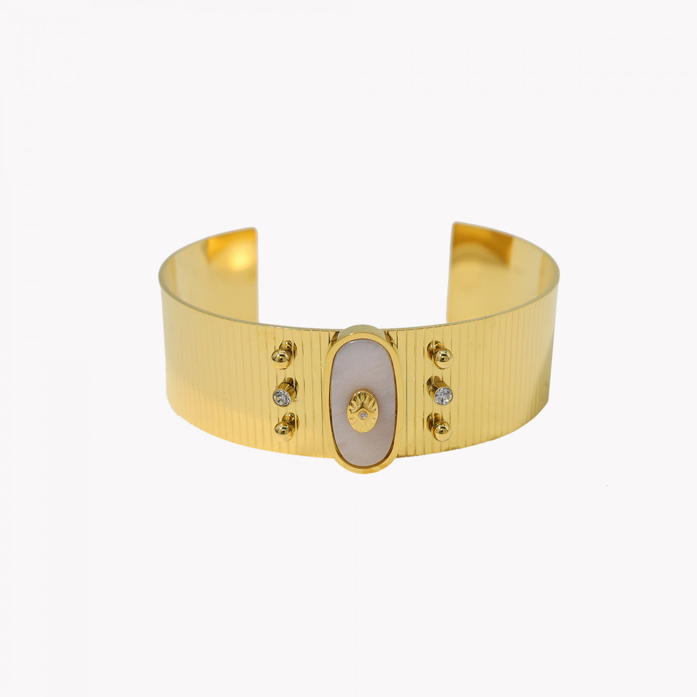 Rigid bracelet with natural stone texture and steel eye