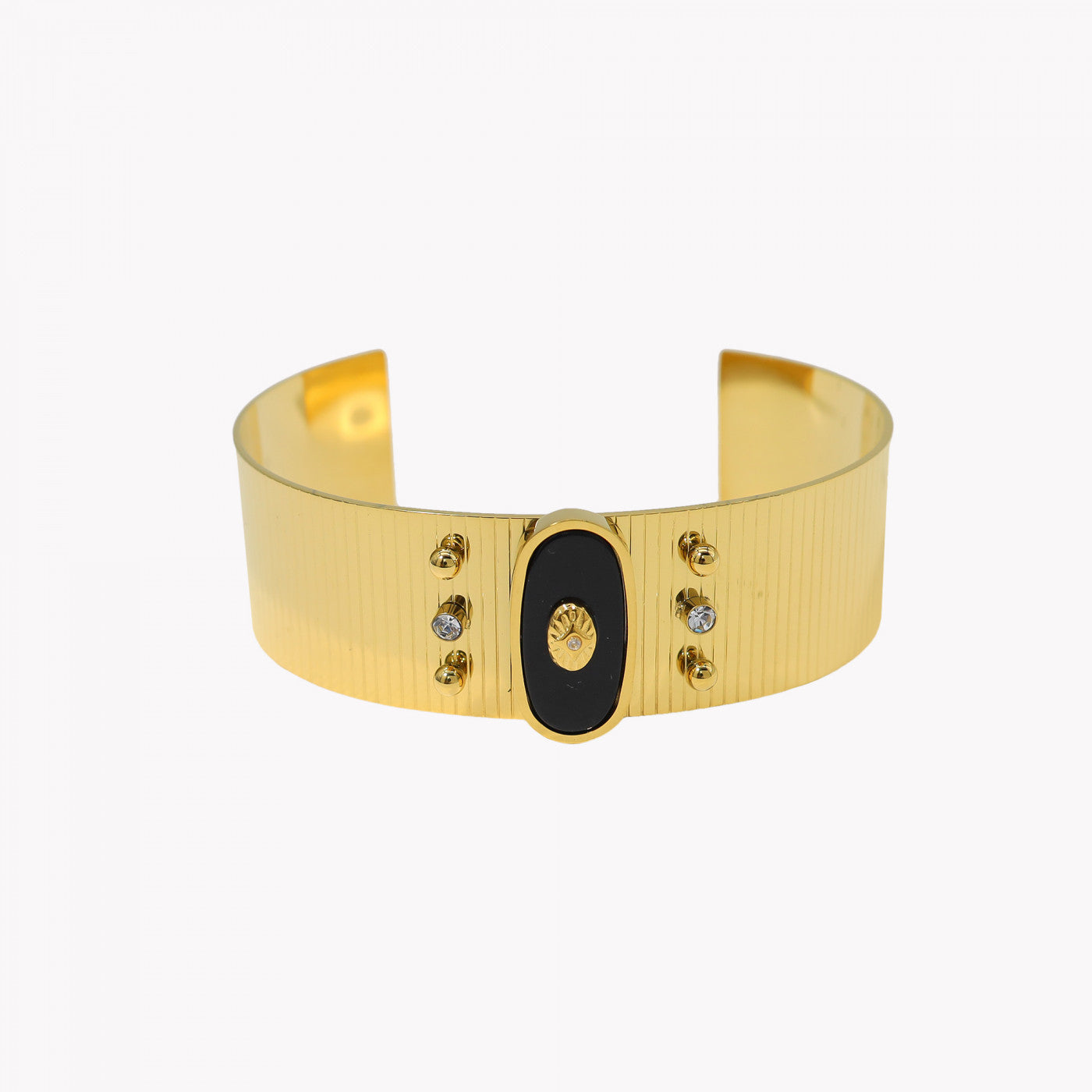Rigid bracelet with natural stone texture and steel eye