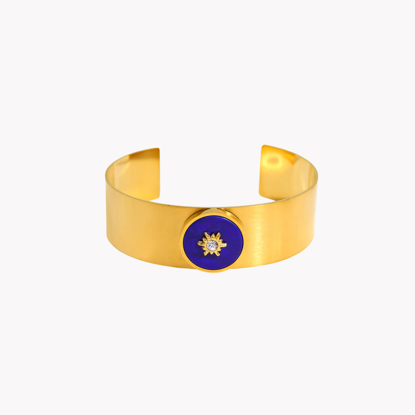 Rigid steel bracelet with natural stone and sun