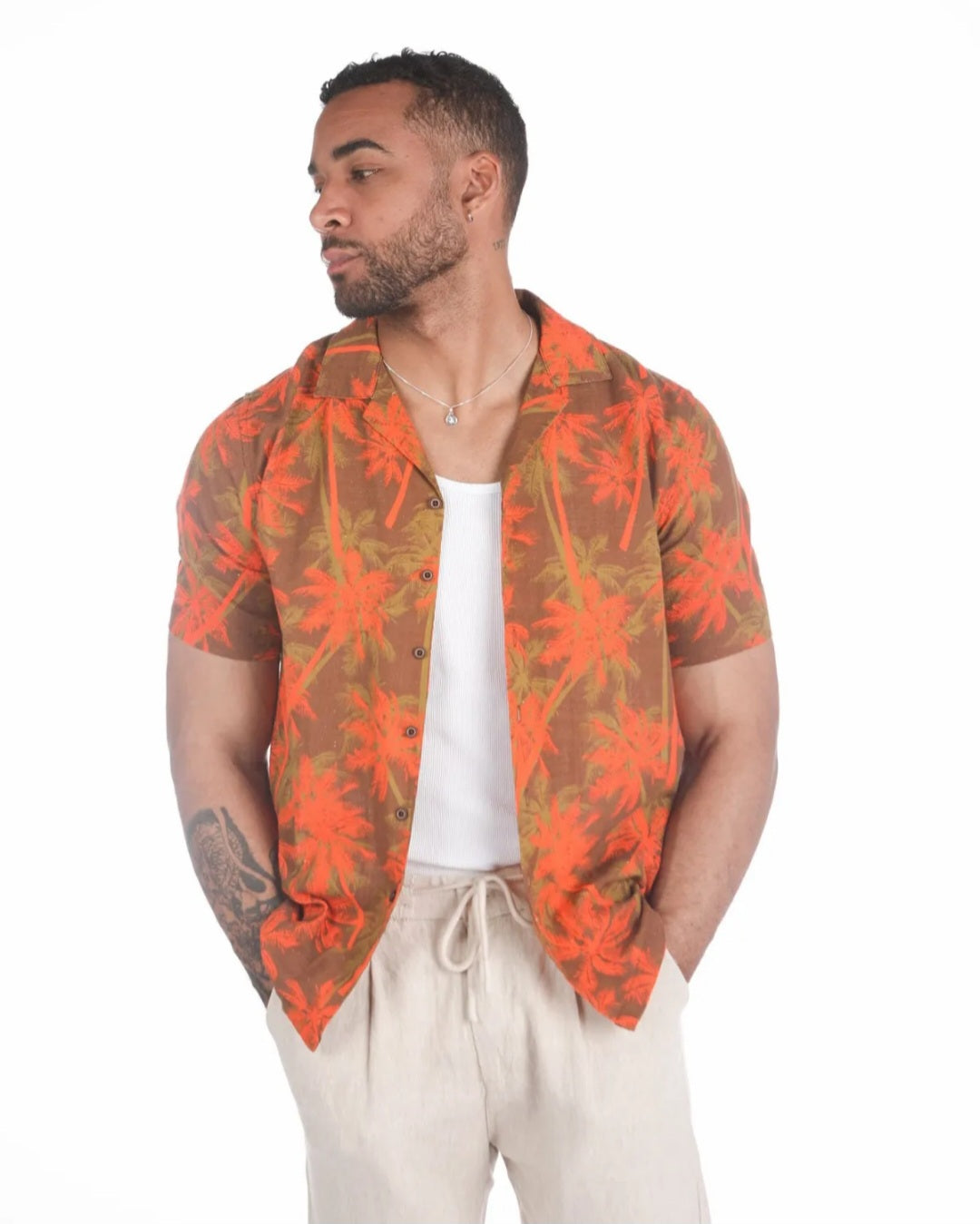 Camisa Estampado Tropical Laranja