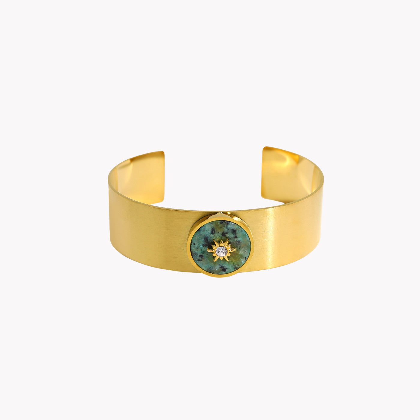 Rigid steel bracelet with natural stone and sun