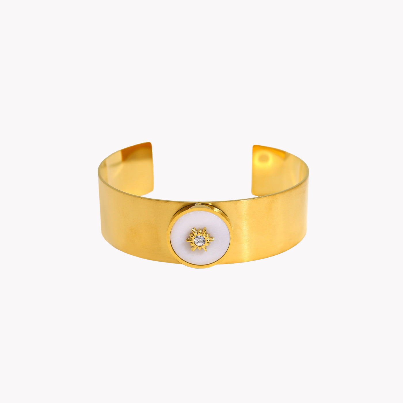 Rigid steel bracelet with natural stone and sun