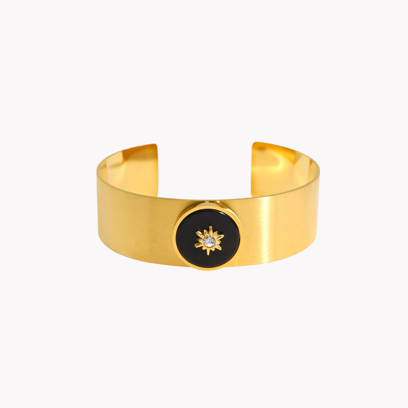 Rigid steel bracelet with natural stone and sun