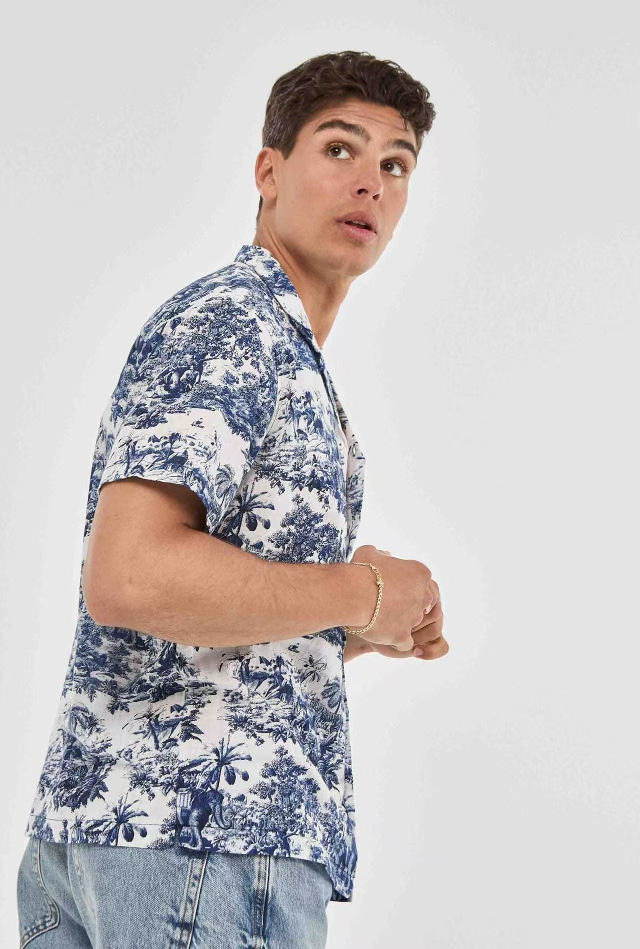 Camisa Masculina Estilo Toile de Jouy – 100% Algodão:
