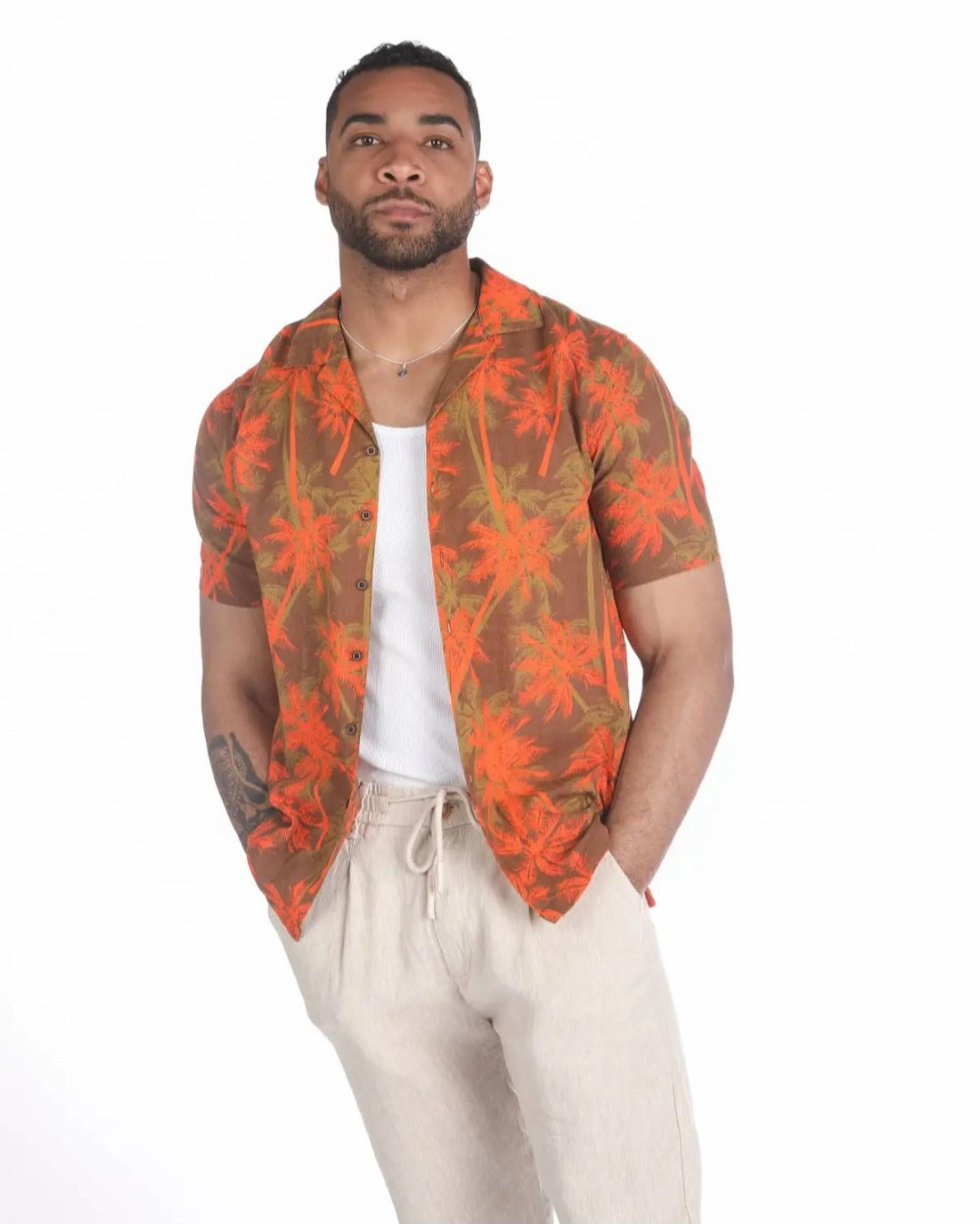 Camisa Estampado Tropical Laranja