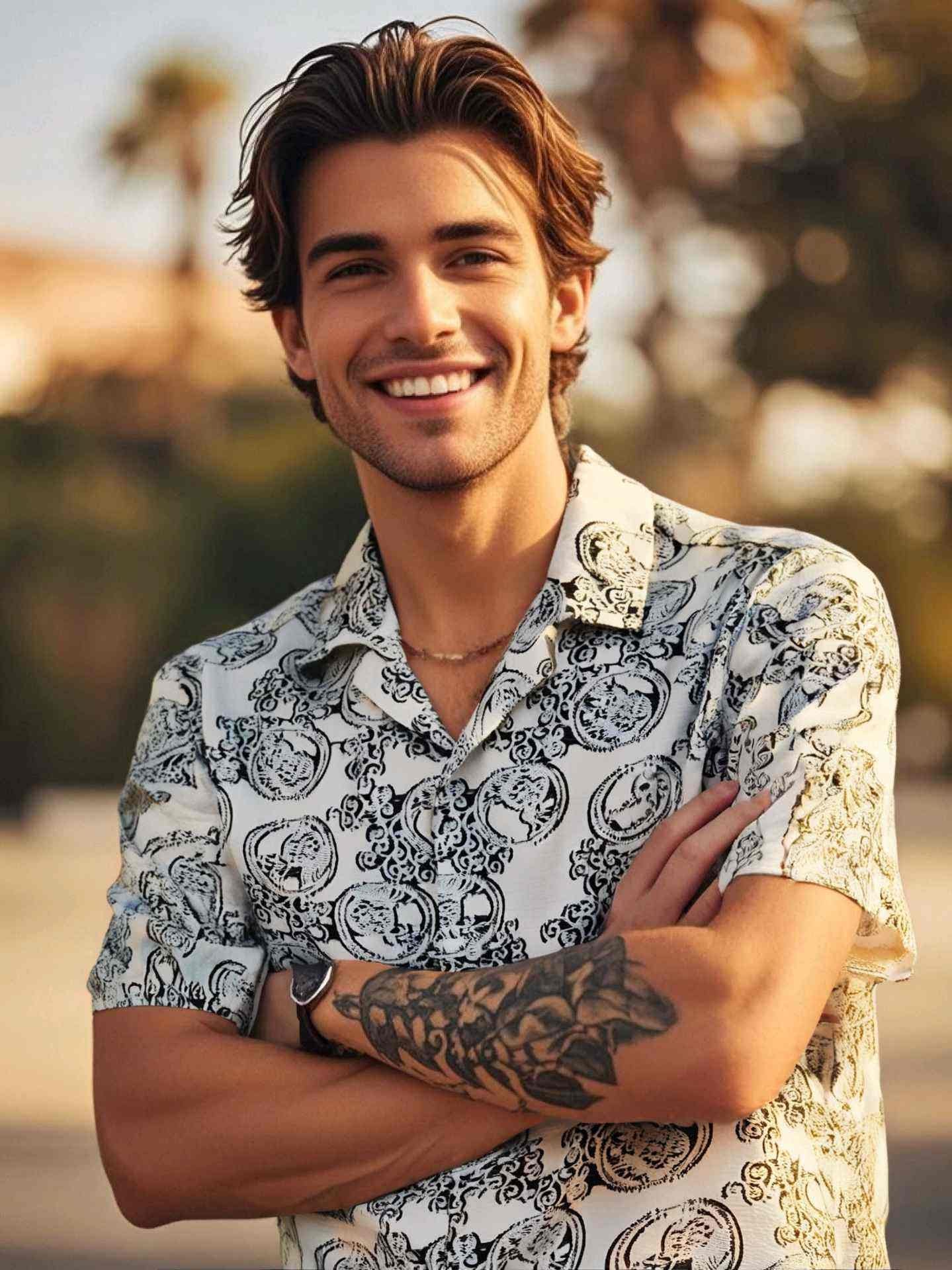 Camisa Masculina Branca com Estampado Preto – 100% Algodão