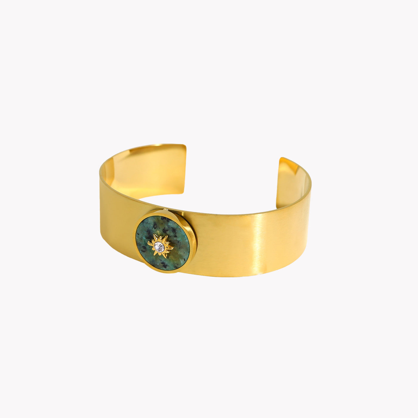 Rigid steel bracelet with natural stone and sun