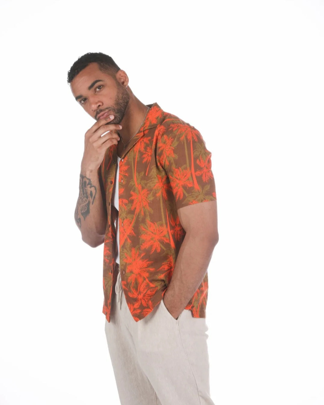 Camisa Estampado Tropical Laranja