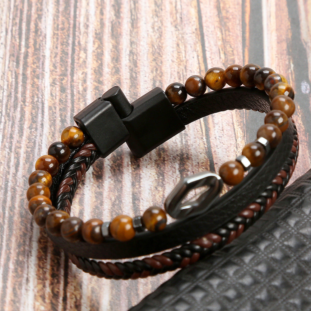 Pulseira de Couro e Pedra Natural