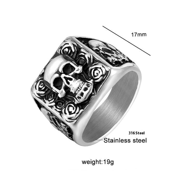 Anel Skull em Aço Inoxidável 316L