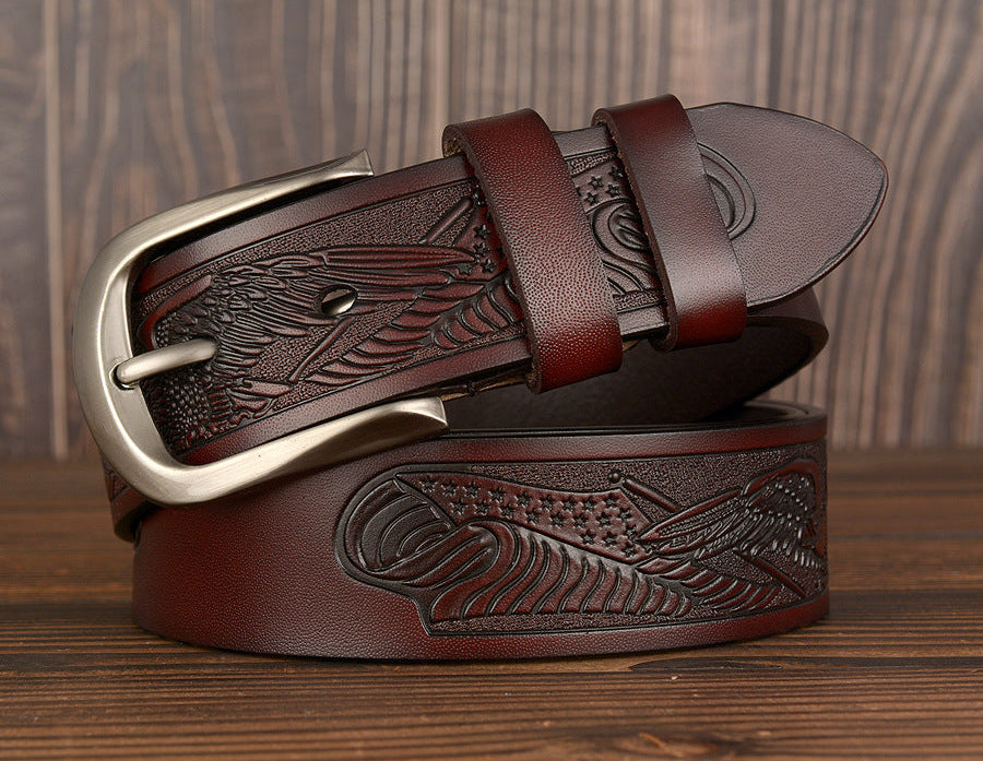Cinto Esculpido em Pele Genuína para Homem