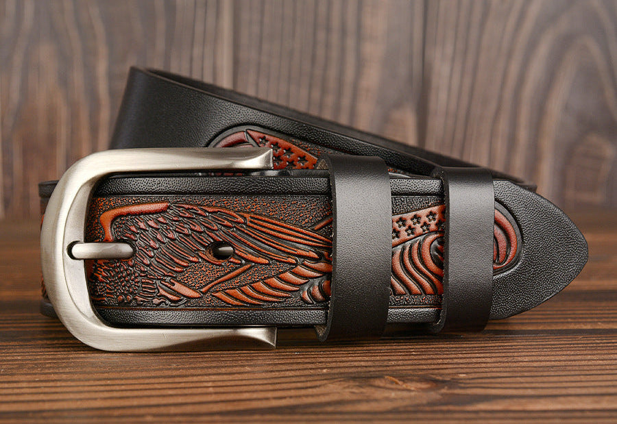Cinto Esculpido em Pele Genuína para Homem