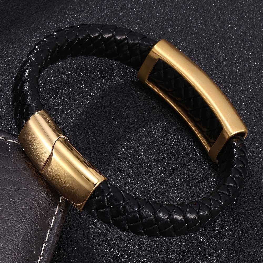 Pulseira de Couro e Aço Inoxidável